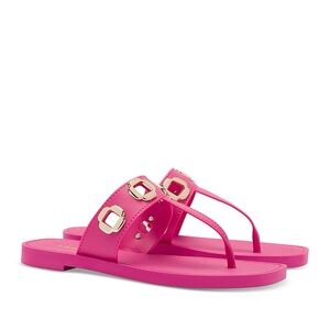 NEW Larroude Milan S Jelly Pink Thong Sandals Gold Brazil Size 8 / 9
